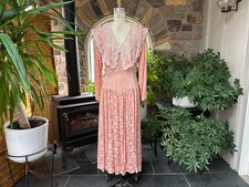 Vintage 1980s Jessica McClintock Dusty Rose and Lace Tea Length Formal Dress