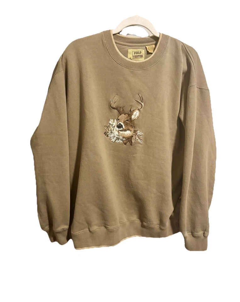 Sudadera Bordada Deer Buck Vida Exterior Probada en Campo Marrón XL Pullover De Colección Foto 3 de 4