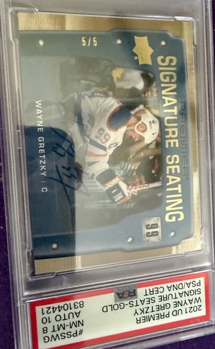 Wayne Gretzky 2021 UD Premier SIGNATURE SEATS Gold 5/5 AUTO 10 PSA 8 Oilers King