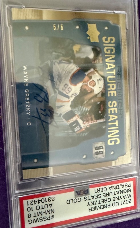 Wayne Gretzky 2021 UD Premier SIGNATURE SEATS Gold 5/5 AUTO 10 PSA 8 Oilers King