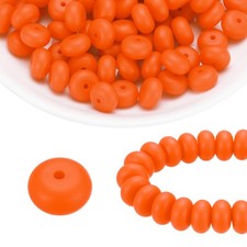 110Pcs Silicone Beads 14mm Lentil Rubber Focal Beads Bulk, Orange-Red