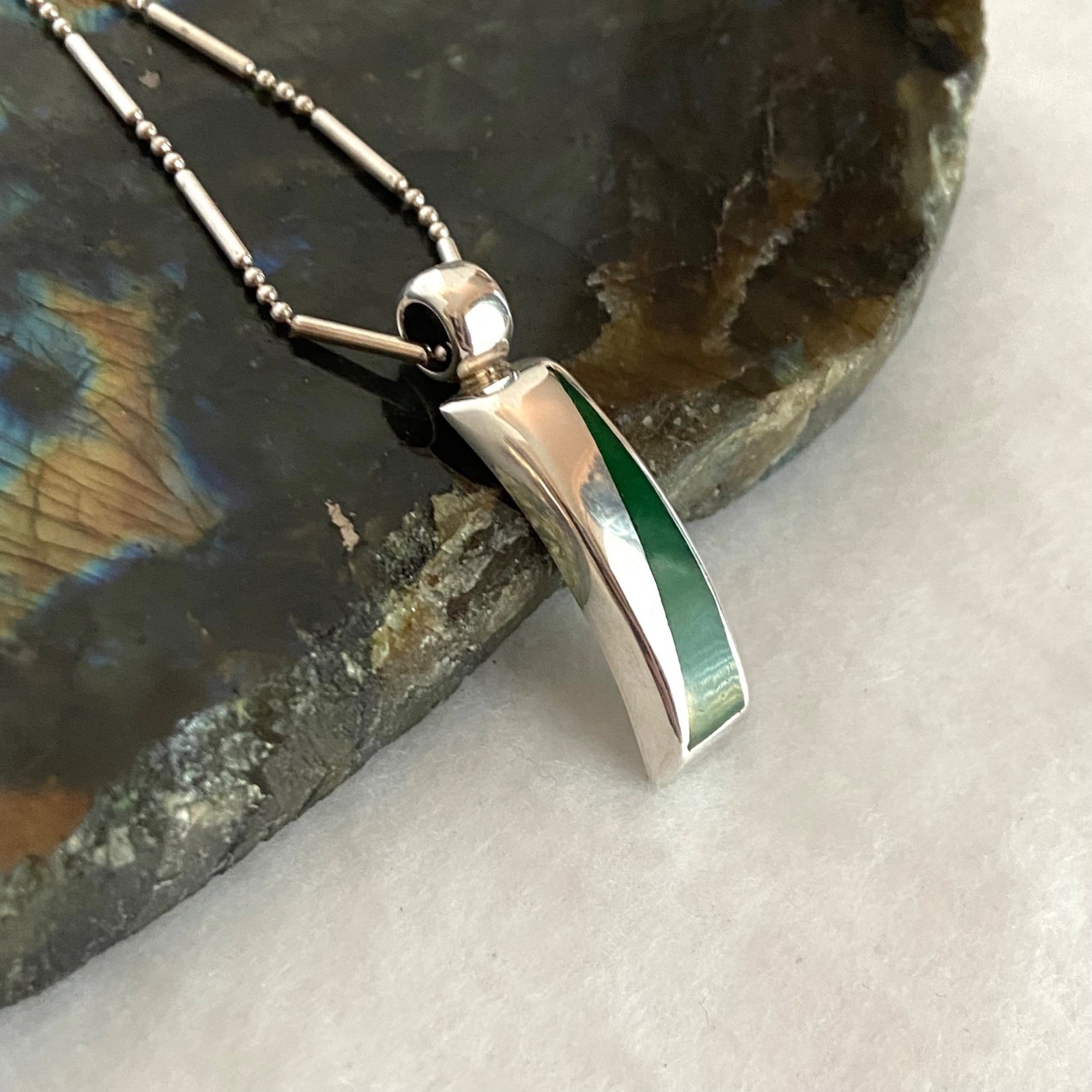 Sterling Silver 925 Rectangular Curved Malachite … - image 4
