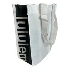Lululemon Reusable Small White Logo Tote Snap Vacation Travel Gift Bag New