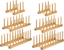 Set of 6 Bamboo Dish Rack - 3/6/8 Slots Wooden Plate Rack Stand Pot Lid Holder