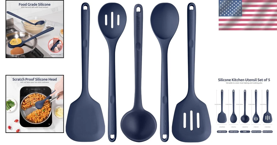 13.6in Seamless Silicone Kitchen Utensil Set - Non-Stick and Dishwasher Safe - Image 2 of 4