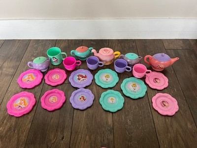 Vintage Disney Princess Tea Set Play Dishes Plates Mulan Cinderella Belle Ariel