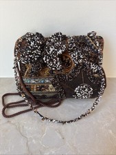 NEW 3-D FLOWER MULTI COLOR EMBROIDERED BEADED CLUTCH EVENING BAG