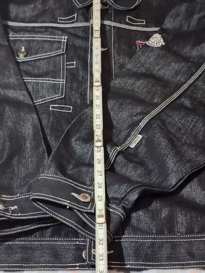 Big 4XL Vintage Y2K Polo Sur Denim Negro con Chaqueta de Costuras Blancas 4XL Grande Foto 3 de 4