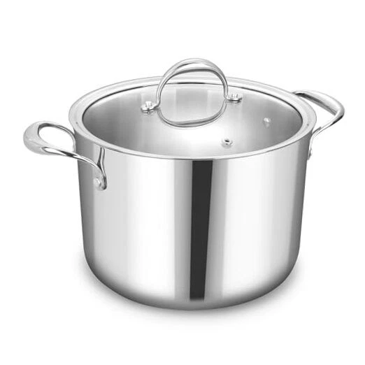 K3 Premium 8-Quart Tri-Ply Stainless Steel Stockpot with Lid, Induction & 8-Qt