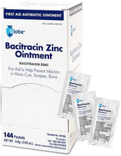Globe 144 Packets Bacitracin Antibiotic Zinc Ointment 0.9G Packet. First Aid