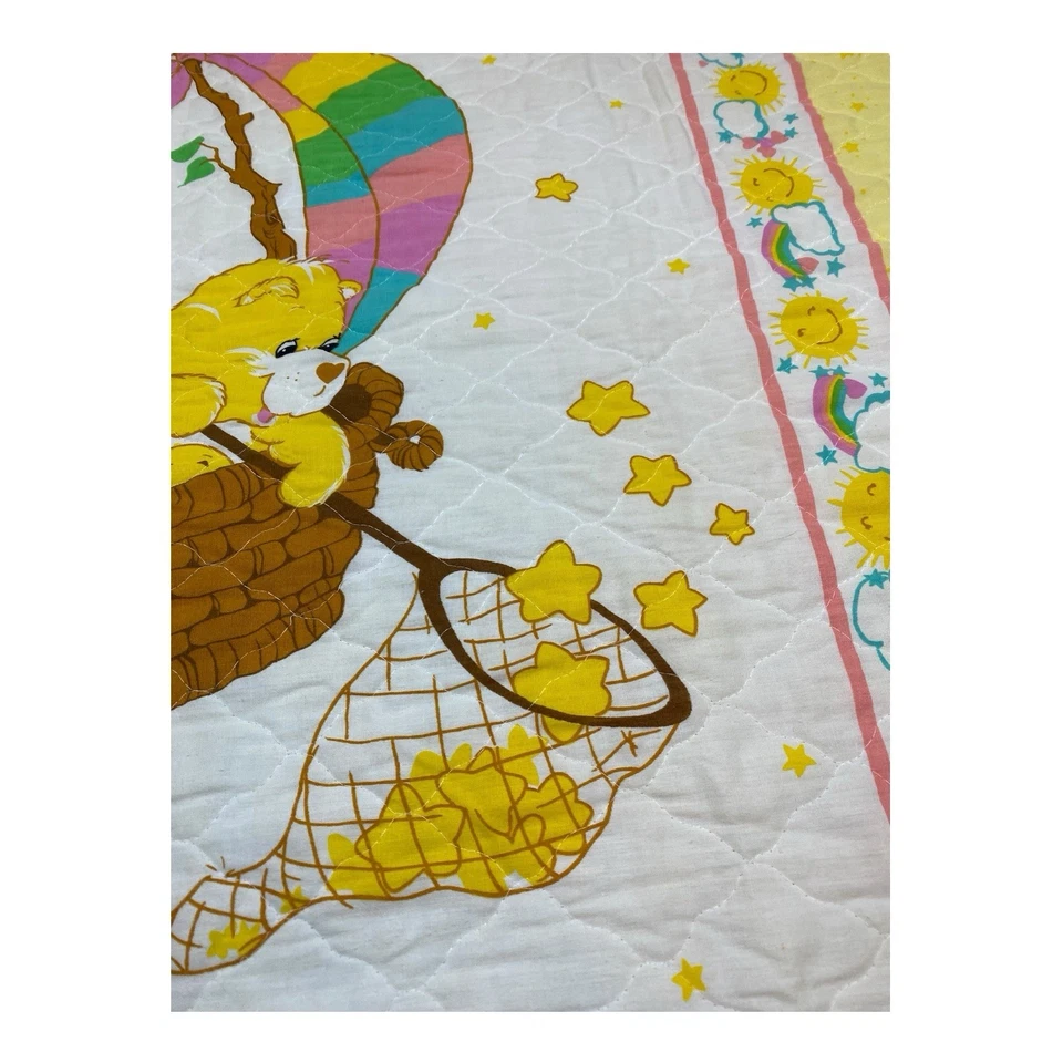 Винтажное детское одеяло 90-х Care Bears желтое солнечный медведь кроватка стеганое одеяло хлопок 44 дюйма x 35 дюймов - Изображение 4 из 4