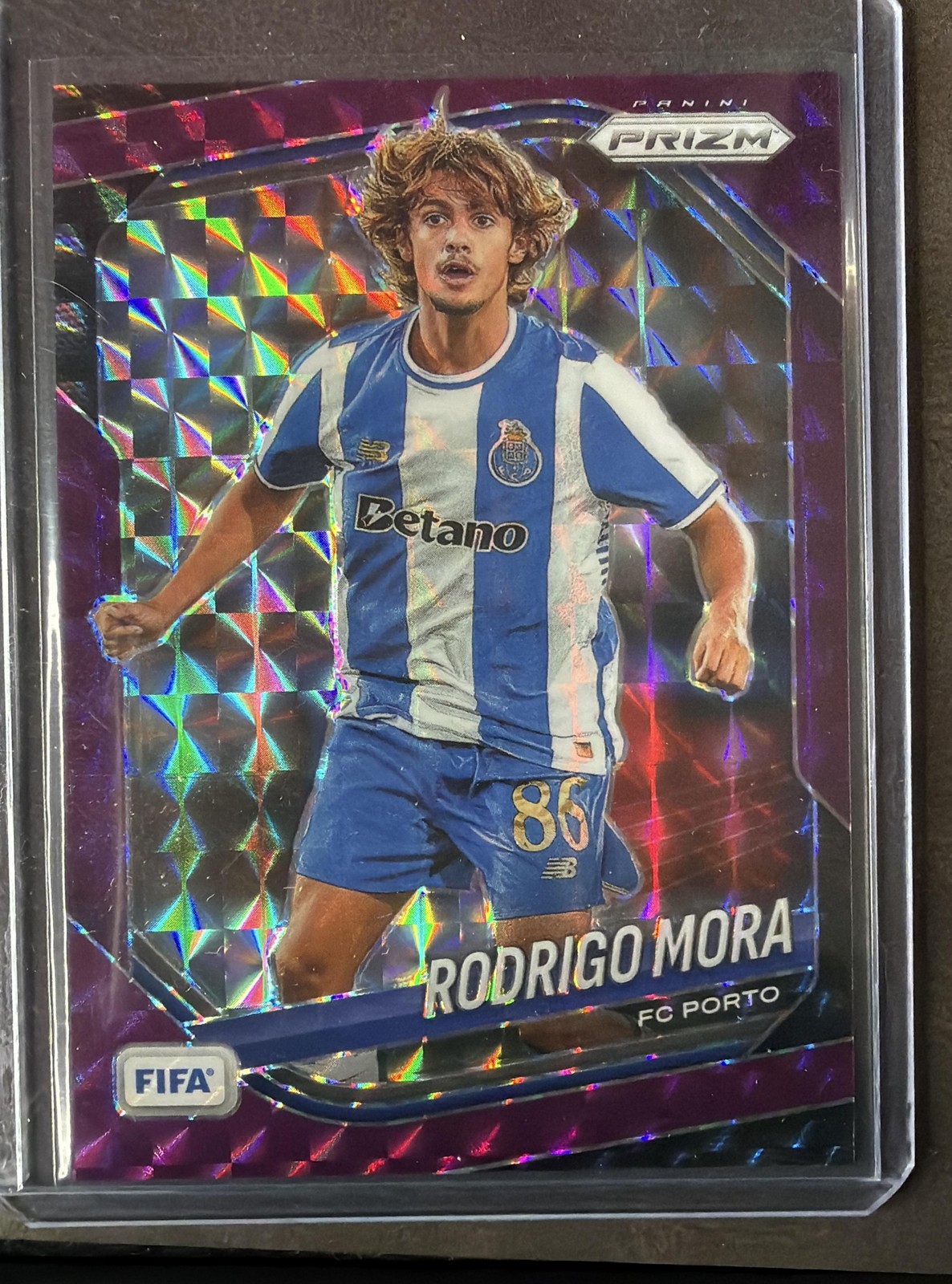 2025-26 Panini Prizm FIFA Rodrigo Mora #259 Purple Mosaic Prizms 115/135 Porto