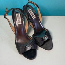 Badgley Mischa Women Brown Fabric Covered Leather 3" Heel Sandals Size 7 37.5 EU