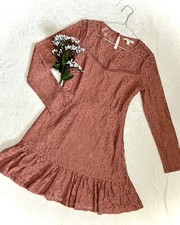 Miami Floral Lace Dusty Rose Mini Dress - Small