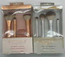 2PC Ecotools Cheek + Eye Highlight & Face Blend + Sculpt Brush SET ~ READ