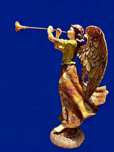 Dept 56 Large Angel Figurine Blowing Horn 21” Resin Trumpeting Angel huge !