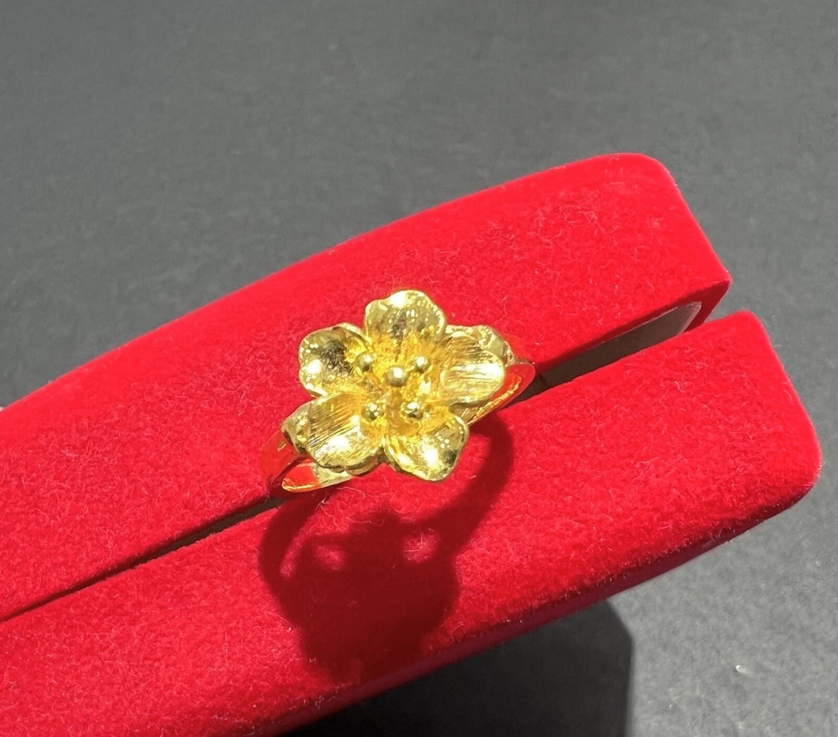 24K Yellow Gold Flower Ring | eBay