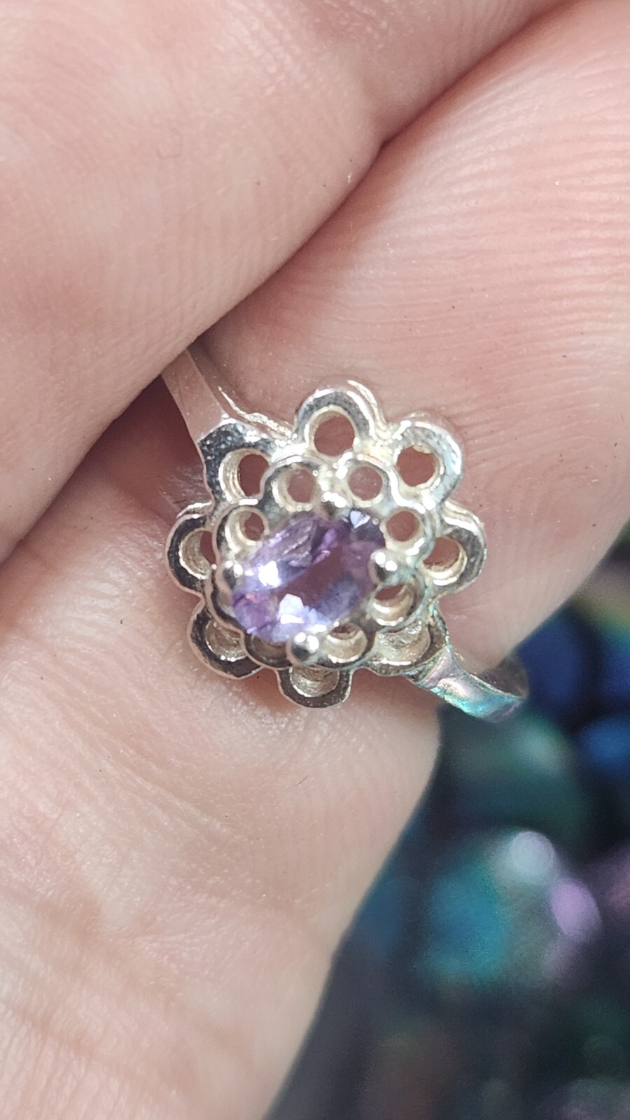 Purple Amethyst Flower Ring Solid Sterling Silver… - image 3