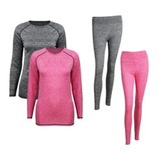 Women's Underwear Long John Set Lined Base Layer Top & Bottom Yoga Suit US