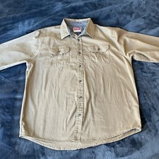 Wrangler Men  s Heavyweight Flex Button Down Long Sleeve Beige Shirt XL
