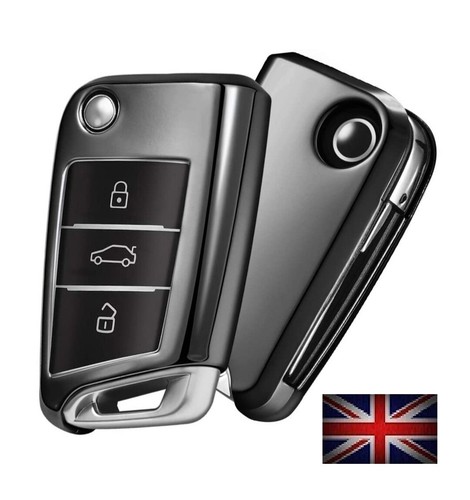 Black Flip Key Cover Case For VW SEAT SKODA Remote Fob - Shell Replacement (Part #57dbla)