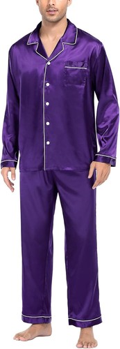 Mens Silk Satin Pajamas Set Long Sleeve Button Down Two Piece Sleepwear Loungewe - Picture 11 of 35