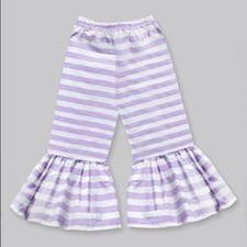 A.T.U.N. Light Purple Stripe Boho Ruffle Bell Bottom Pants 8 9 10 11 12
