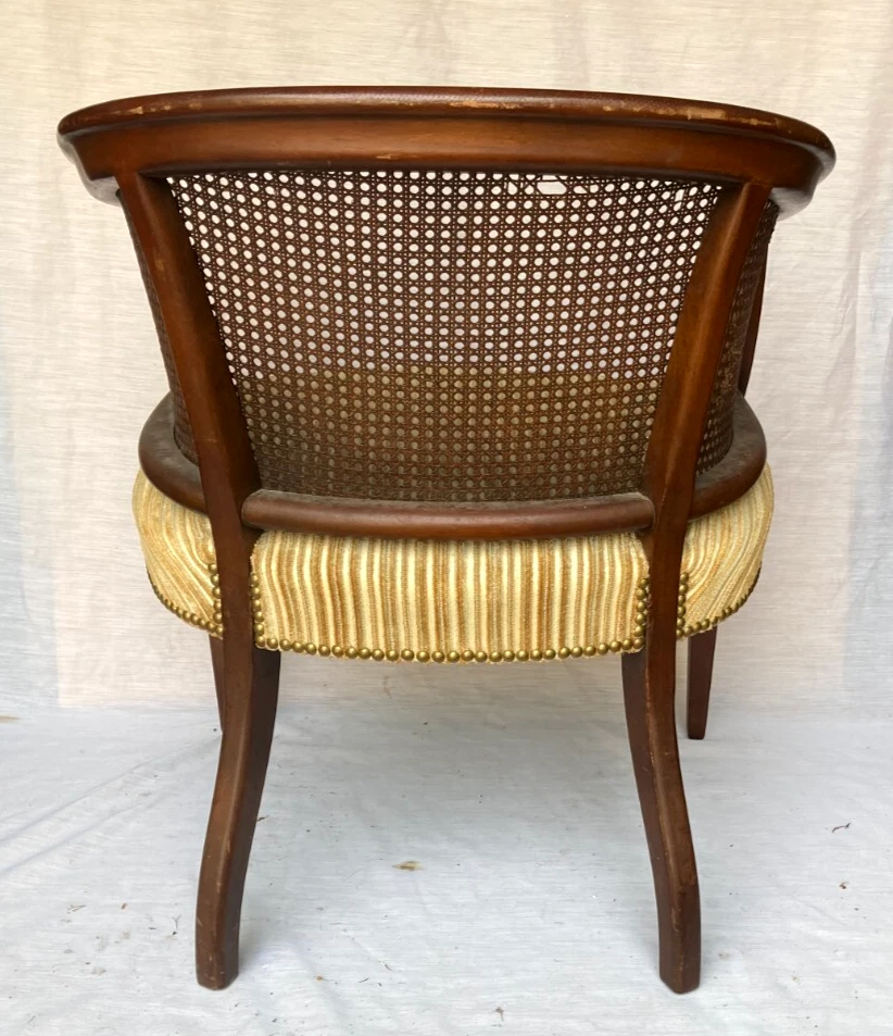 Antiguo sillón tapizado con respaldo de caña de madera maciza de colección - ¡Raro! Foto 3 de 4