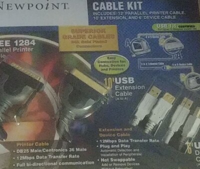 NEW gold plated 3pc universal Printer Cable KIT, 10' USB Extension PC & more