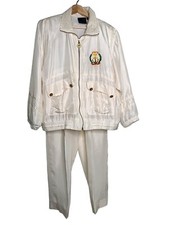 Mureli 100 Silk Sailing Graphic Full Zip Jacket  Elastic Waist Pants Set Sz M