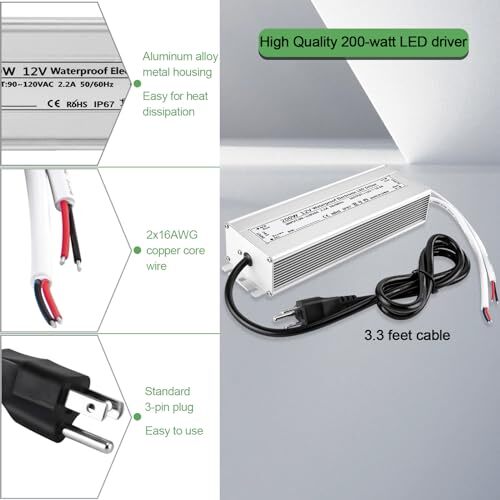 LED Treiber 12V, LED Netzteil 12V 200 Watt, AC 90-120V bis DC12V Low - Bild 4 von 8