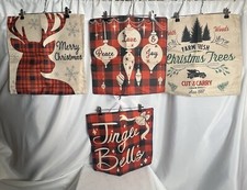 Christmas Canvas Festive Pillow Case Set Of 4 Zipper Bottom Brand New Farm House