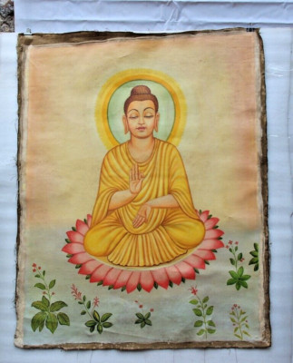 Antique Meditating BUDHA, Yoga Artwork Canvas Oil Painting Handmade Original