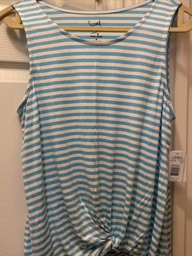 Sweet Tea’s By Pink Rose Top Damen M Twist Front gestreift Stretch Tank blau aqua - Bild 8 von 11