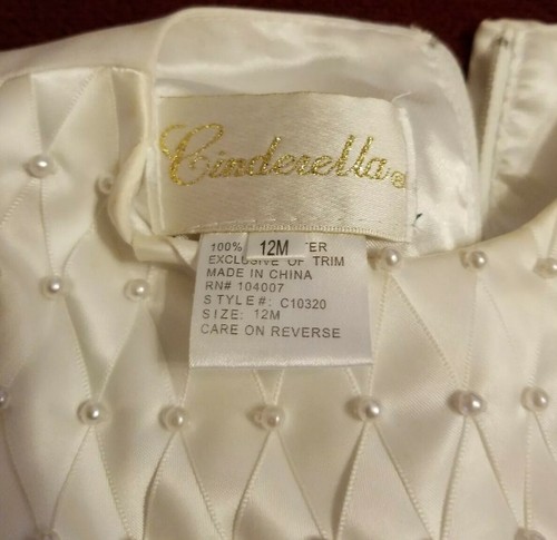VINTAGE "CINDERELLA" WHITE SATIN, PEARLS, NET, DRESSY OCCASION DRESS SIZE 12 M - Picture 5 of 6