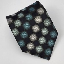 Croft Barrow Polyester Tie Black Gray Blue Geometric Men Necktie 58 x 3.5