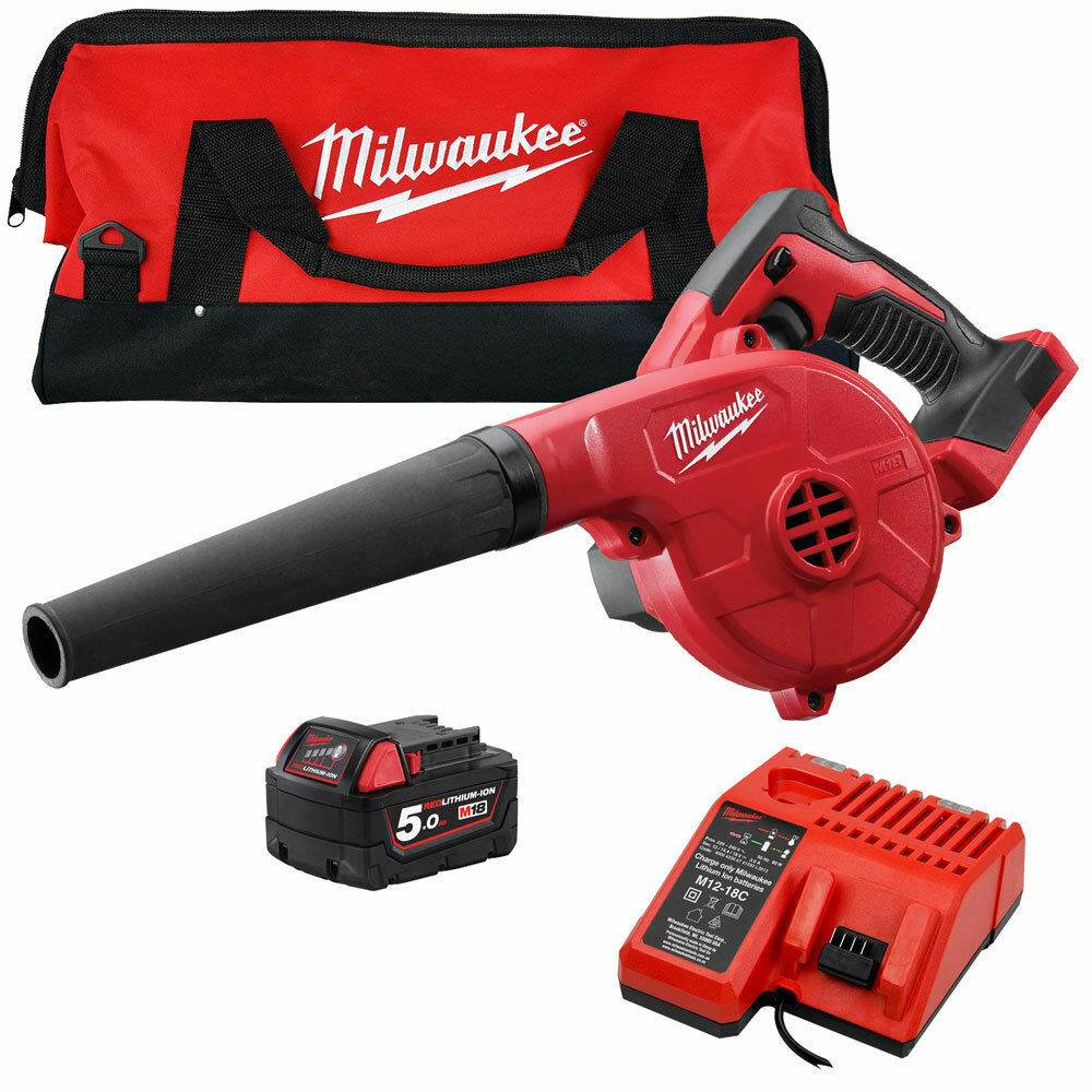 Milwaukee M18BBL-0 18V Compact Blower With 1 x 5.0Ah Battery & Charger in Bag Milwaukee M18BBL-0 18V Compact Blower With 1 x 5.0Ah Battery & Charger in Bag