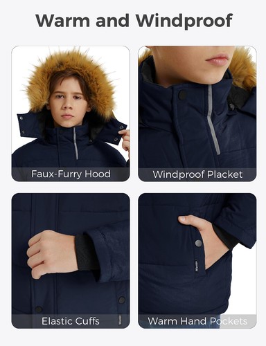 Wantdo Boy's Warm Winter Coat Hooded Thicken Puffer Jacket Waterproof Outerwear - Picture 33 of 62
