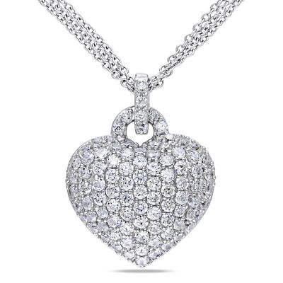 Amour Sterlingsilber 3 1/2 kt TGW erstellt weißer Saphir Herz Anhänger mit Kette