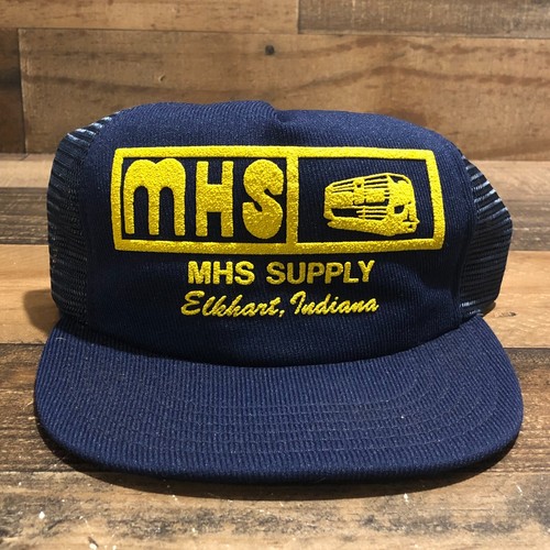 Vintage MHS Supply Hat Snapback Trucker Cap Mens Blue Elkhart Indiana 80s - READ