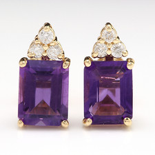 3.20ct Natural Amethyst and Diamond 14K Solid Yellow Gold Earrings