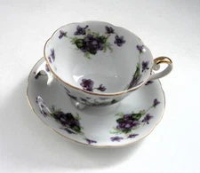 Vintage Lefton Footed Cup and Saucer Bone China Purple Violet