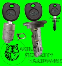 Chevy OEM Ignition Key Switch Lock Cylinder & Single Door Lock Set 3 Chevy Keys