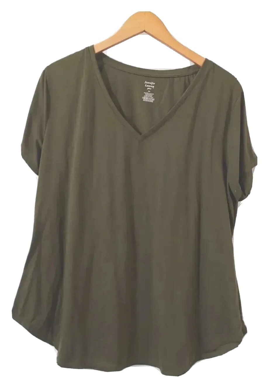 Jennifer Lauren Top Womens 2X  Pullover Tunic Green Cap Sleeve V-Neck Stretch