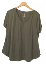 Jennifer Lauren Top Womens 2X  Pullover Tunic Green Cap Sleeve V-Neck Stretch
