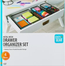 Pen + Gear Metal Desk Organizer Set Black Wire Mesh 4 Pieces Stackable