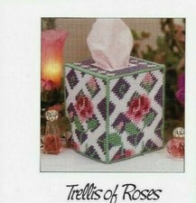 TRELLIS OF ROSES TISSUE COVER HOME DECOR PLASTIC CANVAS PATTERN INSTRUCTIONS