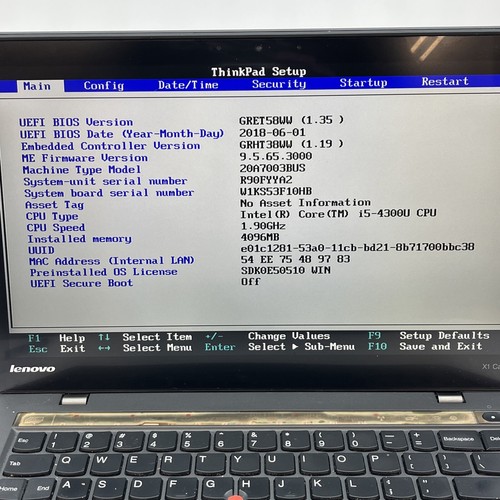 Lenovo X1 Carbon Core i5 1.9GHz 4GB RAM 128GB SSD WIN10 Pro Touchscreen - Picture 4 of 13