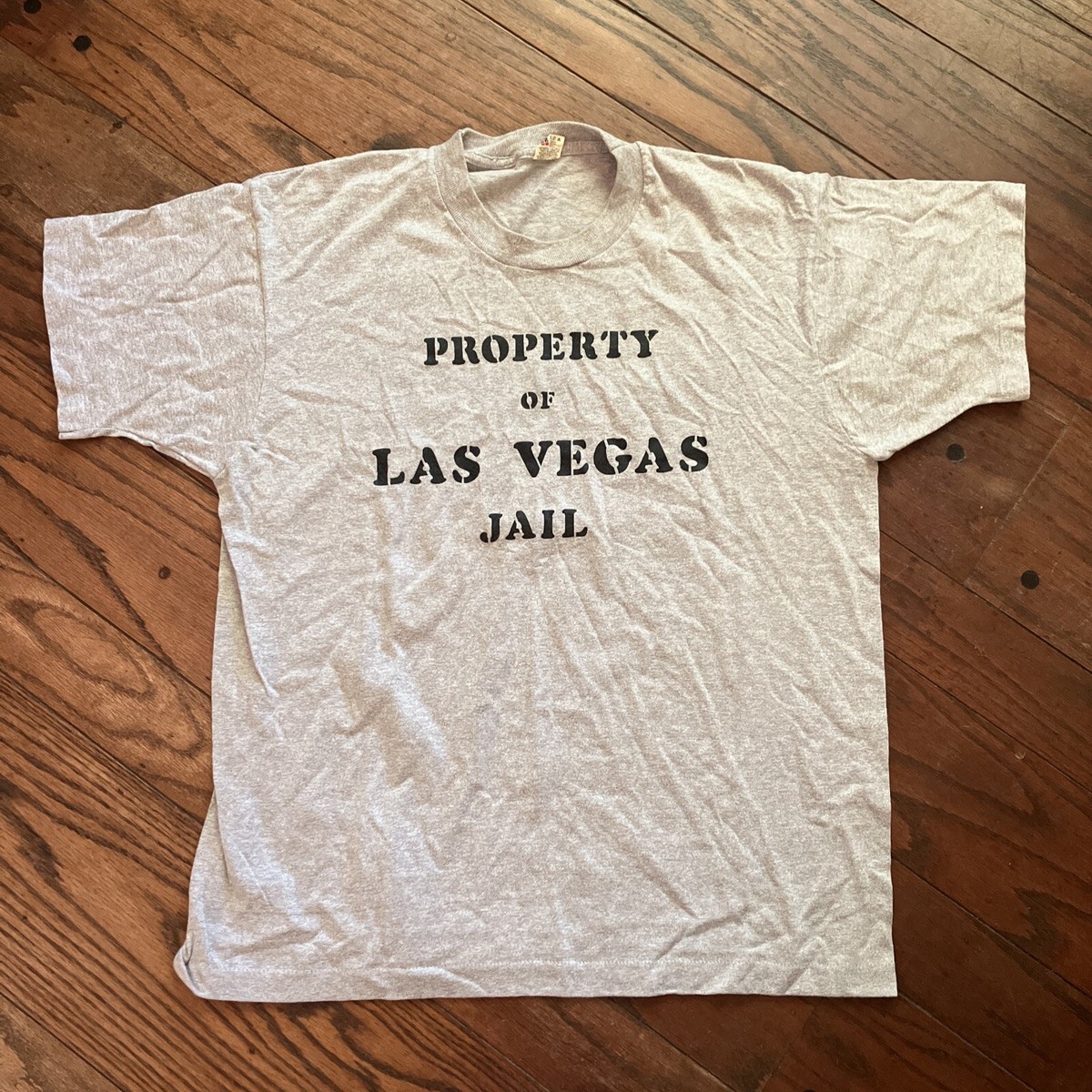 Vintage 80s 70s Las Vegas Prison Inmate Jail Gray T-Shirt Small
