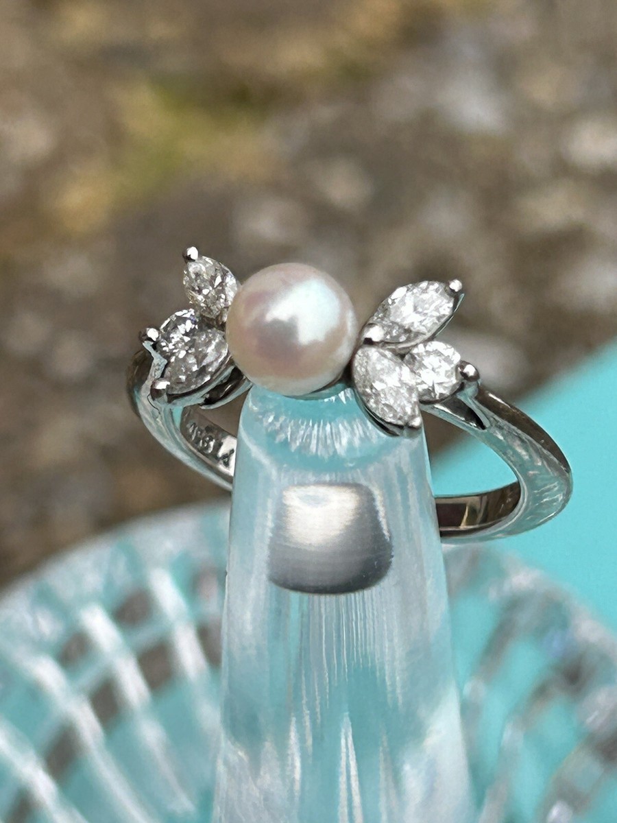 Tiffany & Co Platinum Victoria Pearl Marquise Diamonds Ring .35